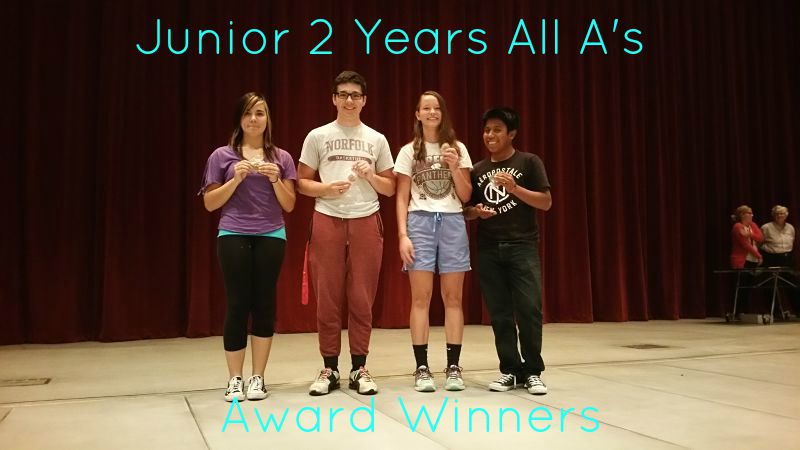 Junior 2 Years All A's Award Winners