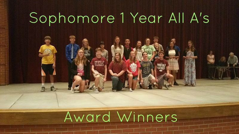 Sophomore 1 Year All A's Award Winners
